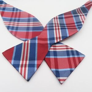 Countess Mara Bow Tie Blue Red Plaid 2.25" Wide Self Tie Polyester